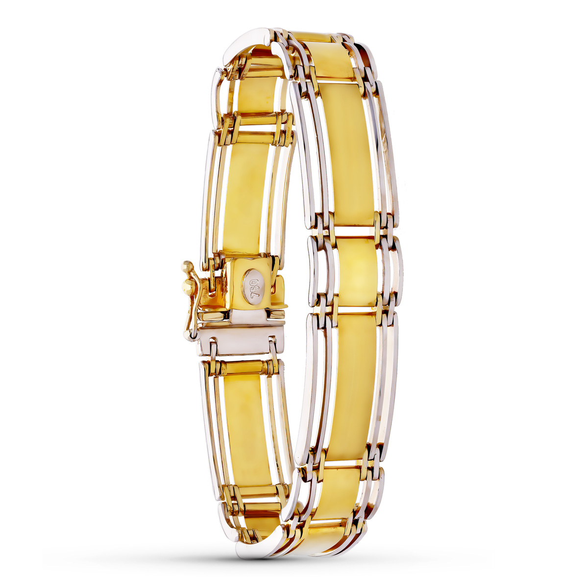 18K PULSERA ORO BICOLOR MATE Y BRILLO HOMBRE LONGITUD 19CM ANCHO 8 MM