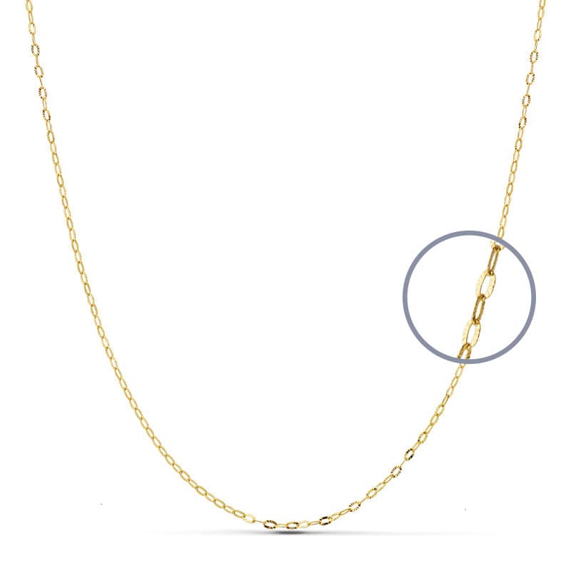 18K CADENA ORO AMARILLO ESLABONES OVALES TALLADOS. ANCHO: 1MM LARGO: 50CM