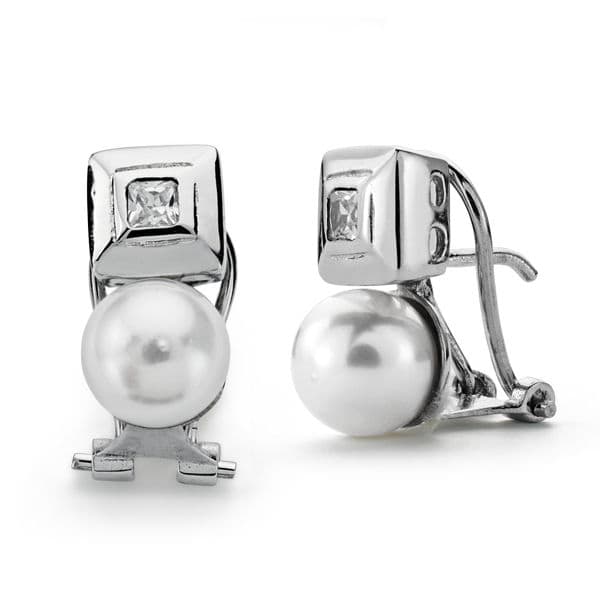 18K PENDIENTES PERLA CULTIVADA 7 MM14X7 MM ORO BLANCO CIERRE OMEGA