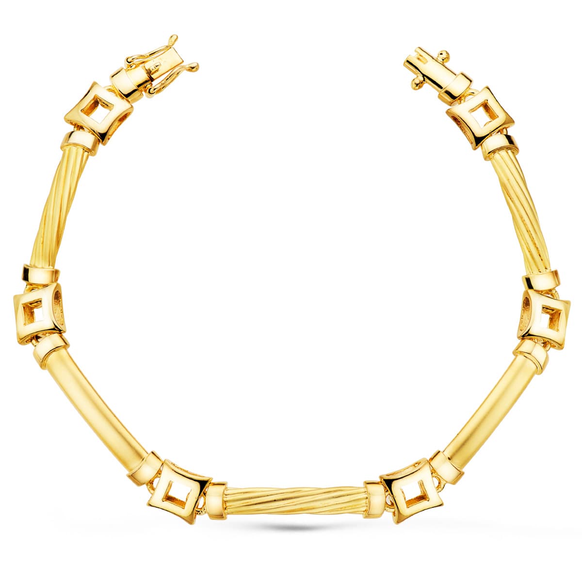 18K PULSERA ORO AMARILLO ESLABONES Y CUADRADOS ANCHO 8 MM LARGO 20CM