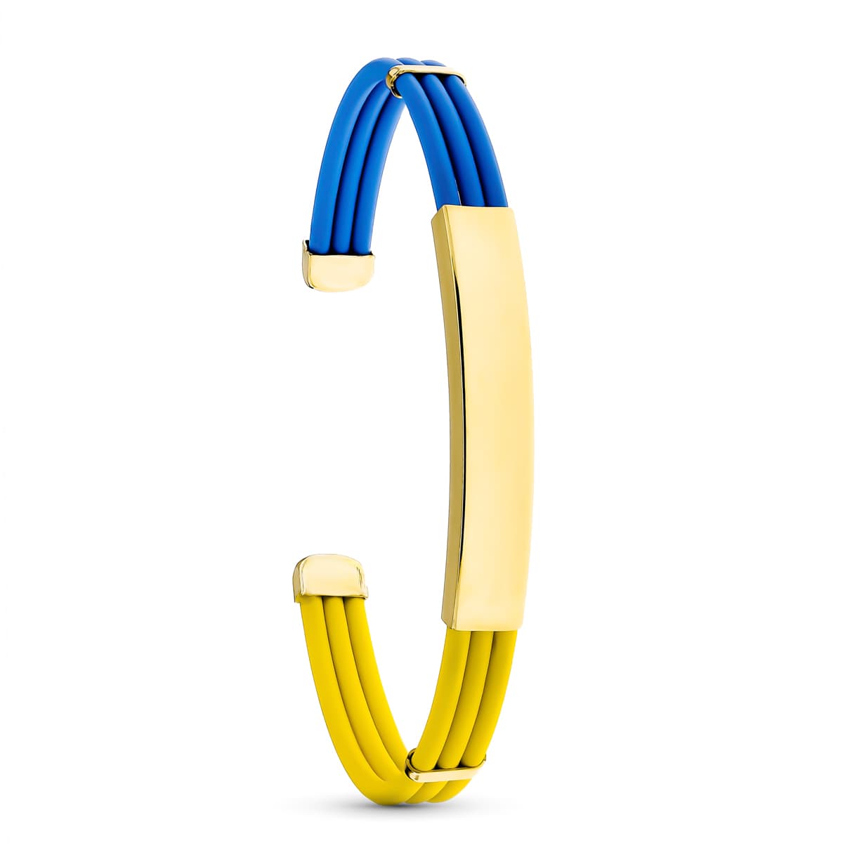 18K PULSERA PLACA CHAPA Y TERMINALES ORO AMARILLO RIGIDA BANDERA UCRANIA 19CM