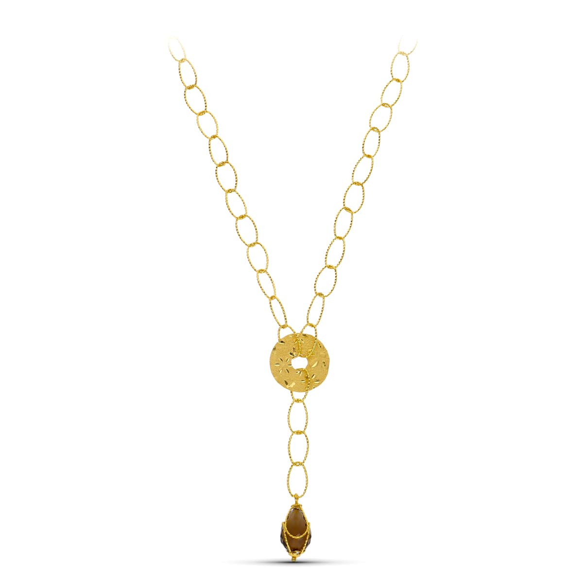 18K GARGANTILLA ORO AMARILLO ESLABONES OVALES MOTIVO CIRCULO Y PIEDRA