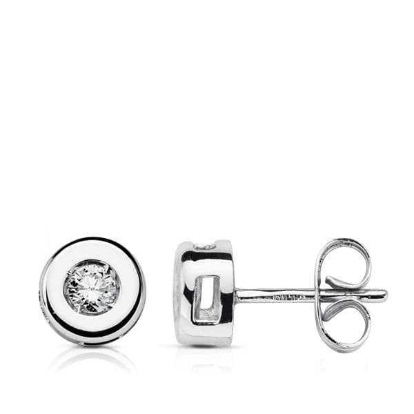 18K PENDIENTES ORO BLANCO DIAMANTES 6.5 MM 0.220 QTS. H-SI CIERRE PRESION