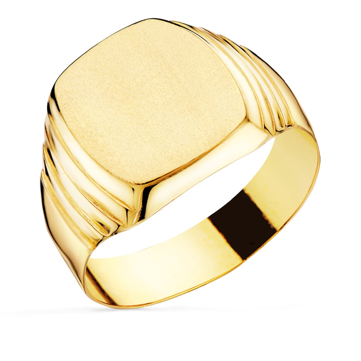 18K SELLO ORO AMARILLO HUECO CABALLERO TONEL LATERAL GALLONES. ZONA GRABADO: 13X12 MM