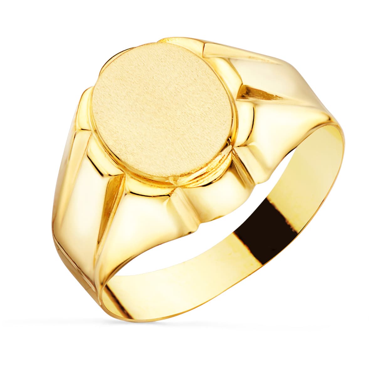 18K SELLO ORO AMARILLO CABALLERO HUECO OVAL LATERAL BRILLO. ZONA GRABADO: 11X9 MM