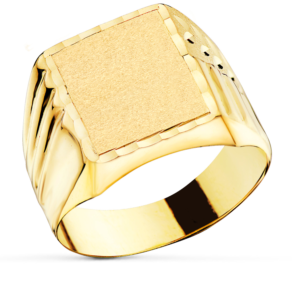 18K SELLO ORO AMARILLO CABALLERO HUECO TALLADO ZONA GRABADO 12X10MM