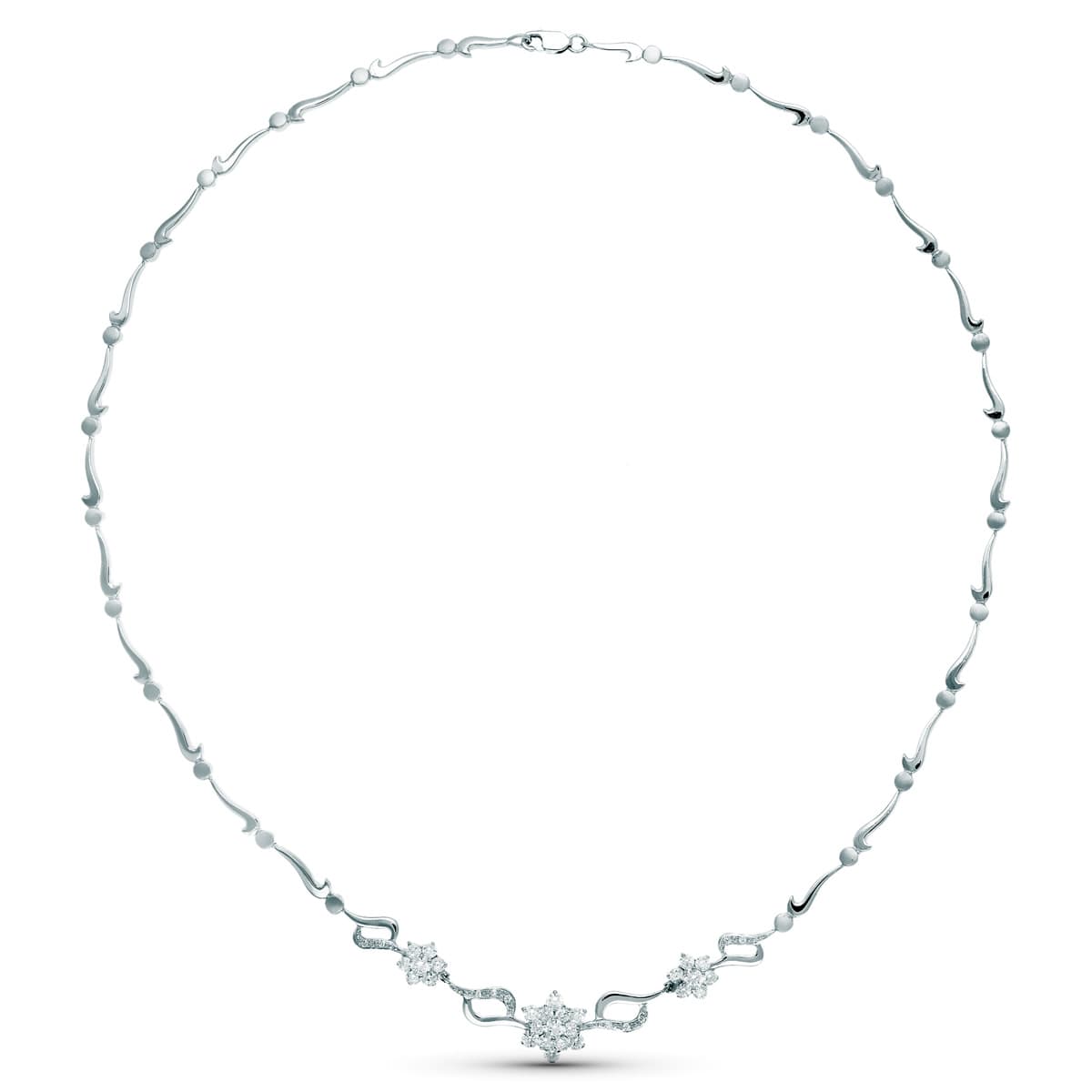 18K GARGANTILLA ORO BLANCO JUEGO NOVIA CENTRO PIÑA CIRCONITA 45CM MOSQUETON