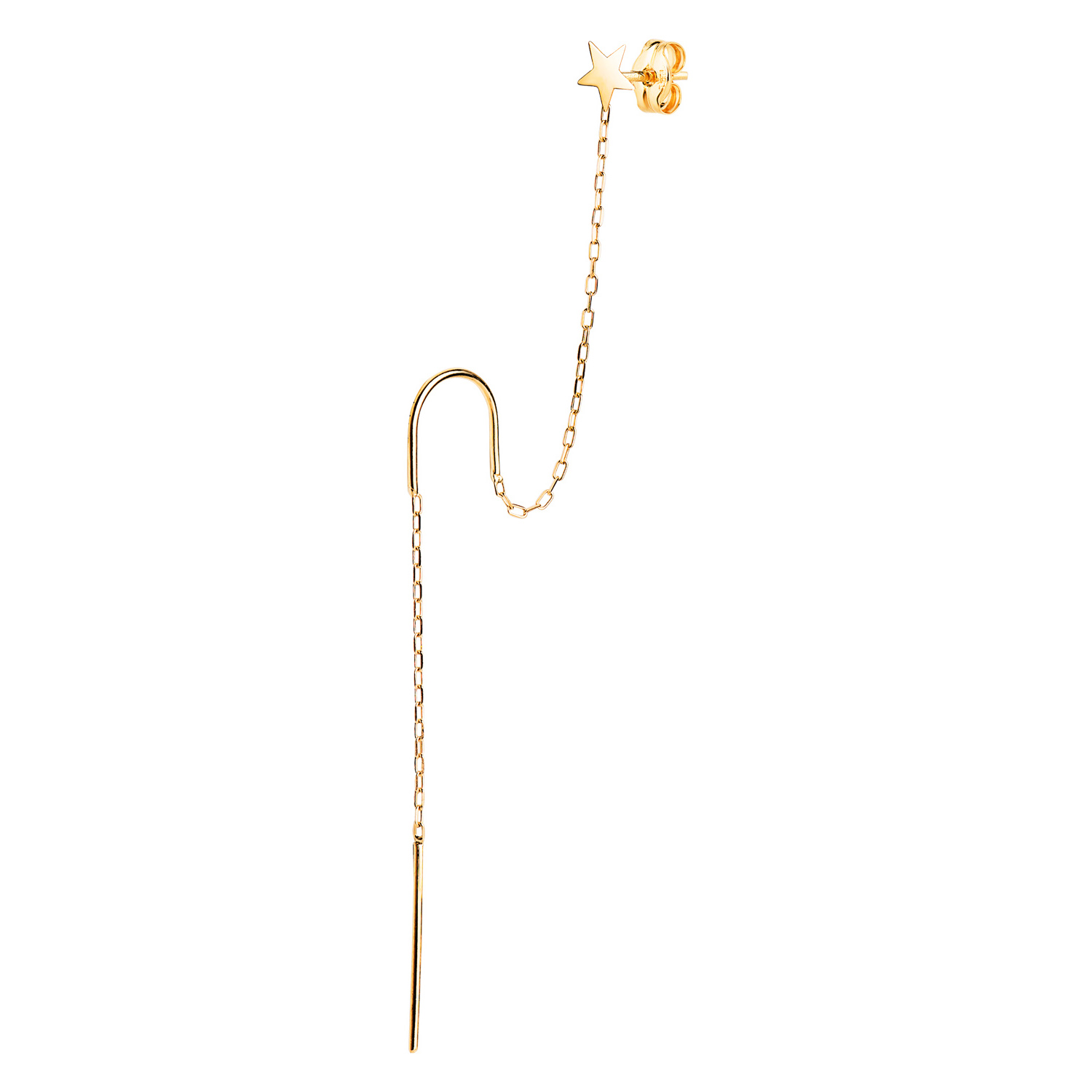 18K MEDIO PENDIENTE ORO AMARILLO CADENA Y ESTRELLA PARA 2 AGUJEROS. LARGO: 85 MM (UNIDAD)