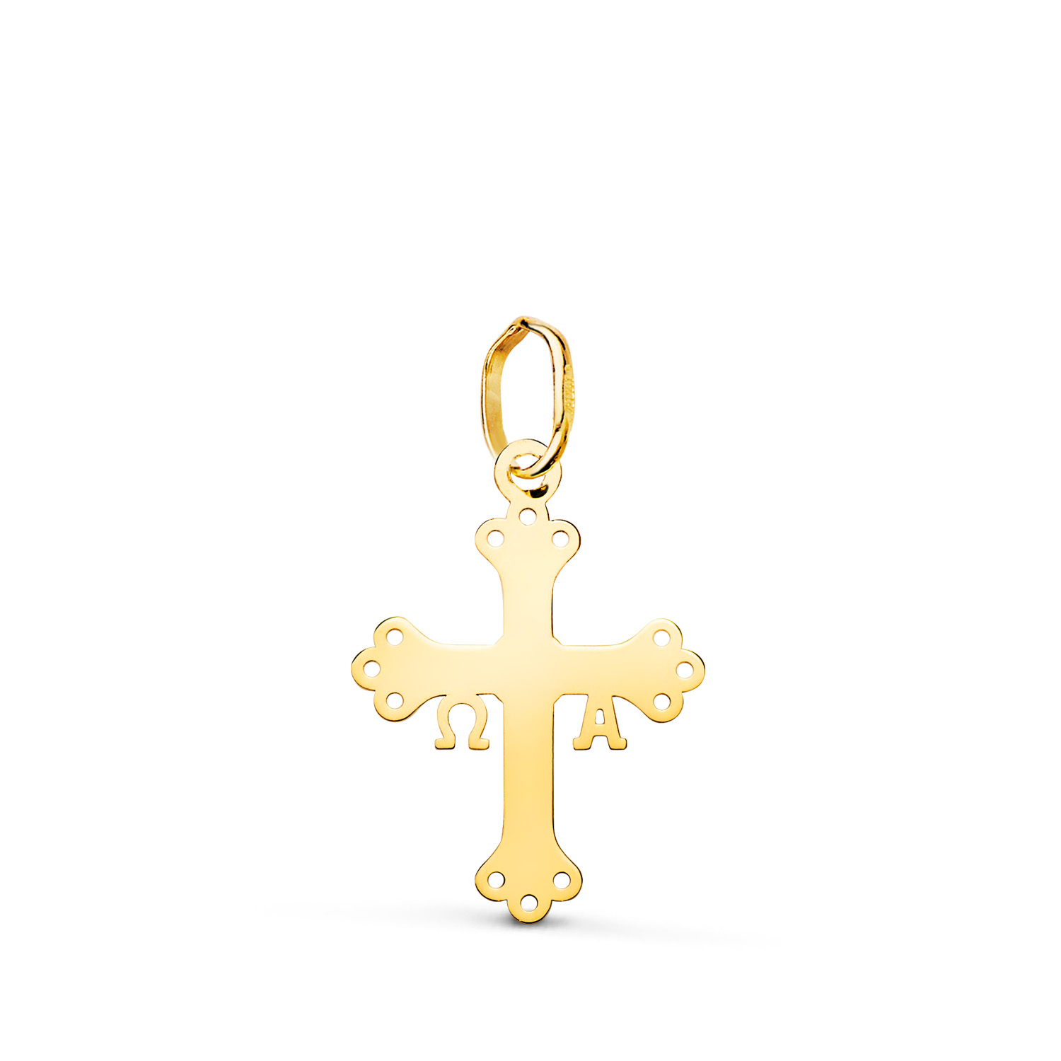 18K COLGANTE ORO AMARILLO CRUZ DE COVADONGA SILUETA EN BRILLO. 18 X 13 MM