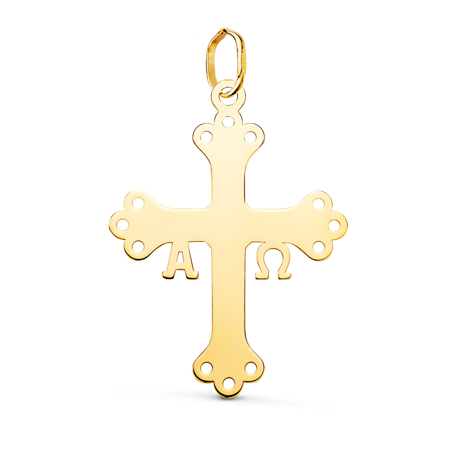 18K COLGANTE ORO AMARILLO CRUZ DE COVADONGA SILUETA EN BRILLO. 27 X 20 MM
