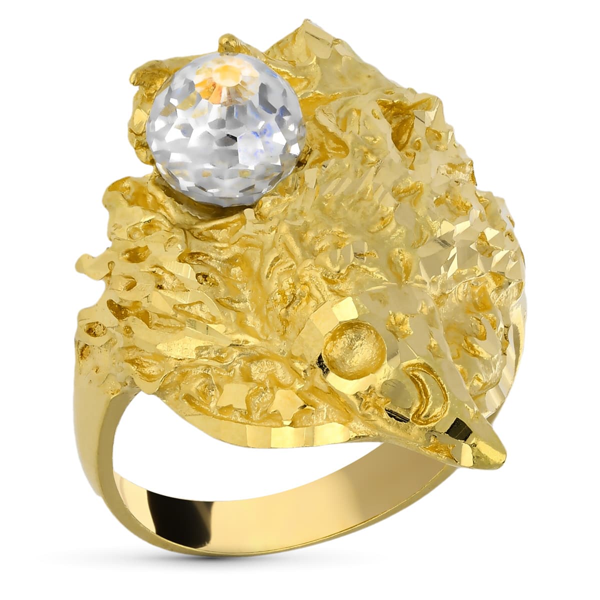 18K SELLO ORO AMARILLO MACIZO CABALLERO MAGO BOLA CRISTAL. 30 X 23 MM