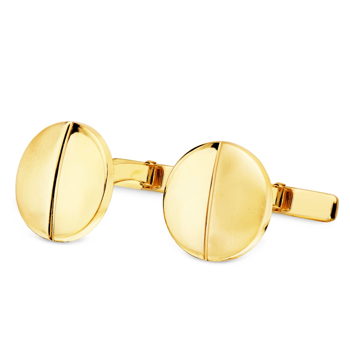 18K GEMELOS ORO AMARILLO REDONDOS MATE Y BRILLO 15 MM CIERRE RIGIDO OSCILANTE