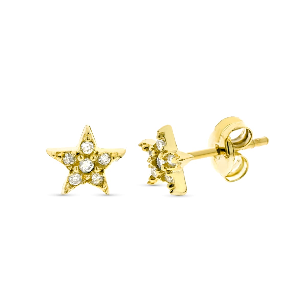 9K PENDIENTES ORO AMARILLO ESTRELLA DIAMANTES 0.06 CTS SI-H TUER OA 6 MM CIERRE PRESION