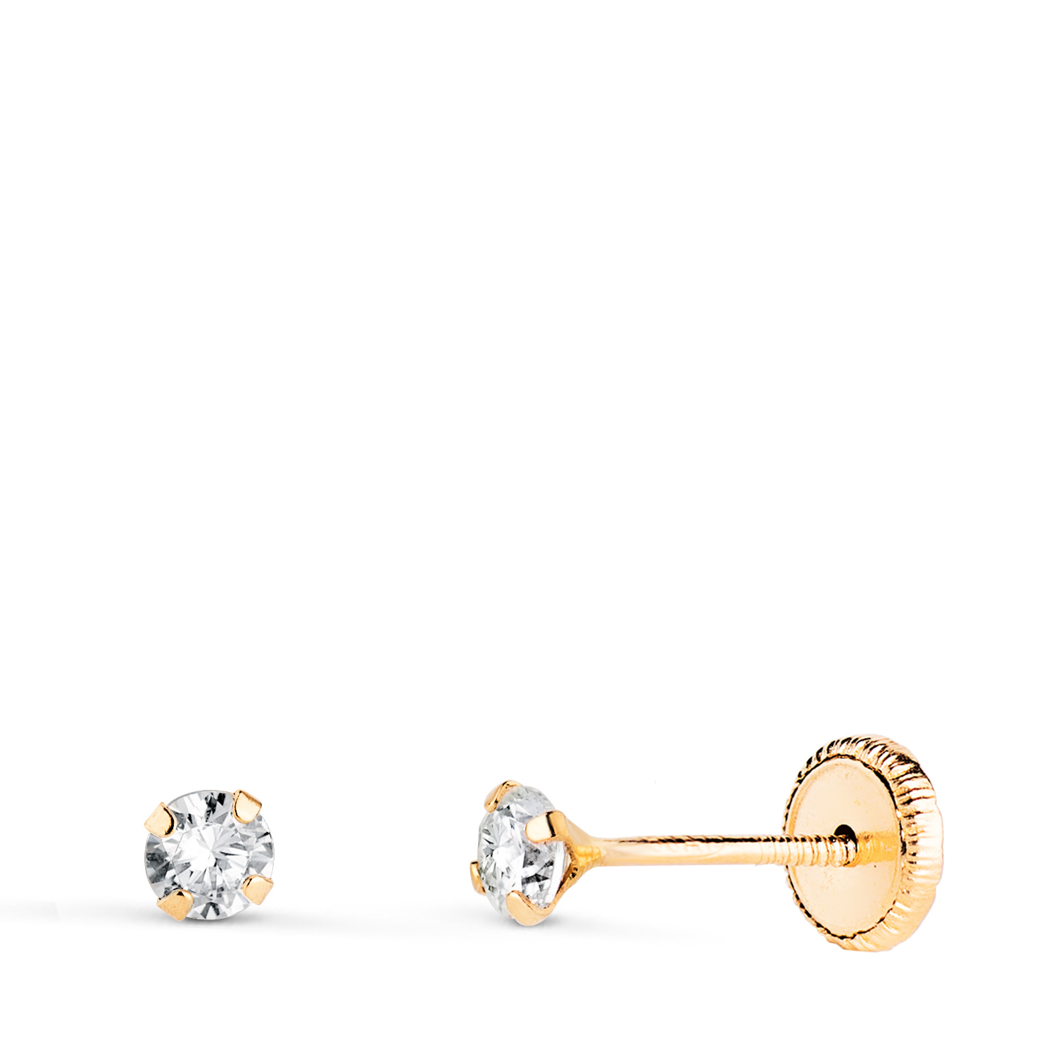 18K PENDIENTES ORO AMARILLO 4 GARRAS CON CIRCONITA. ANCHO: 3 MM CIERRE TUERCA