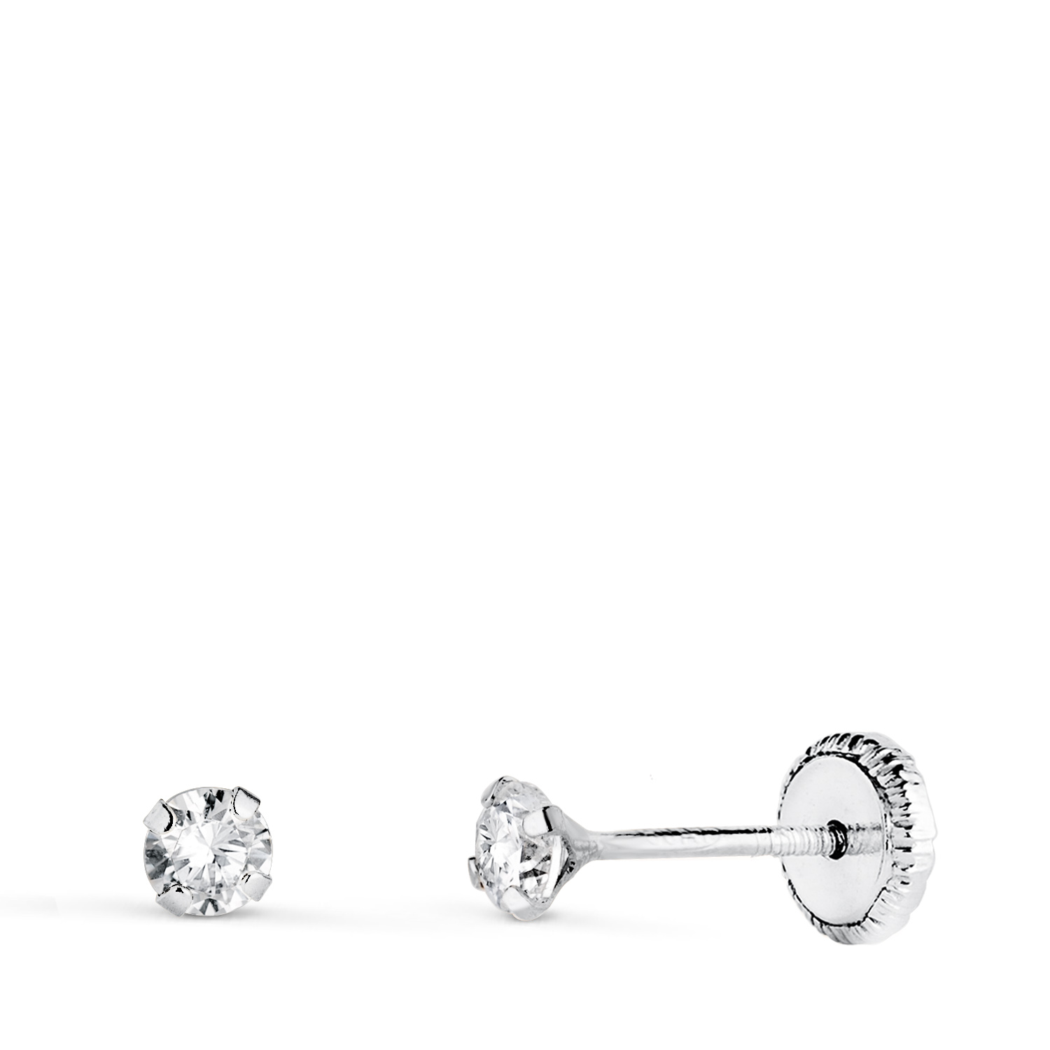 18K PENDIENTES ORO BLANCO 4 GARRAS CON CIRCONITA. ANCHO: 3 MM CIERRE TUERCA
