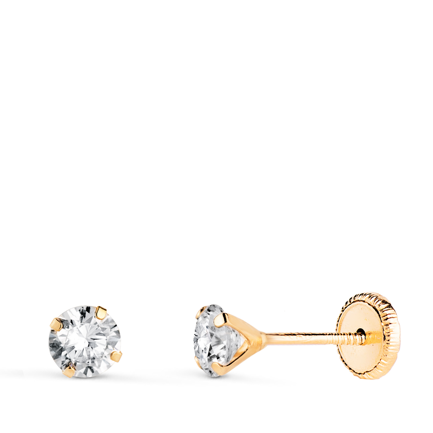 18K PENDIENTES ORO AMARILLO 4 GARRAS CON CIRCONITA. ANCHO: 4 MM CIERRE TUERCA