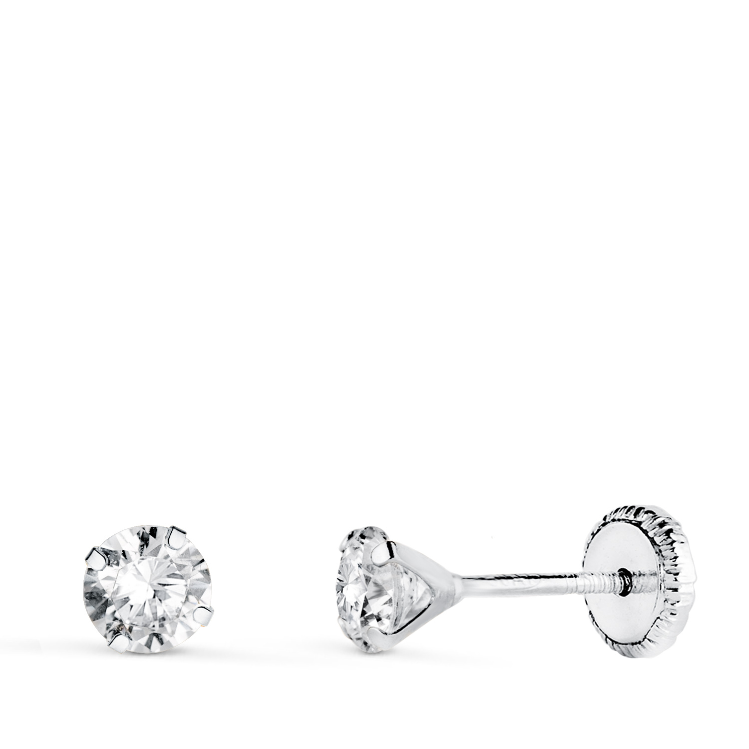 18K PENDIENTES ORO BLANCO 4 GARRAS CON CIRCONITA. ANCHO: 4 MM CIERRE TUERCA