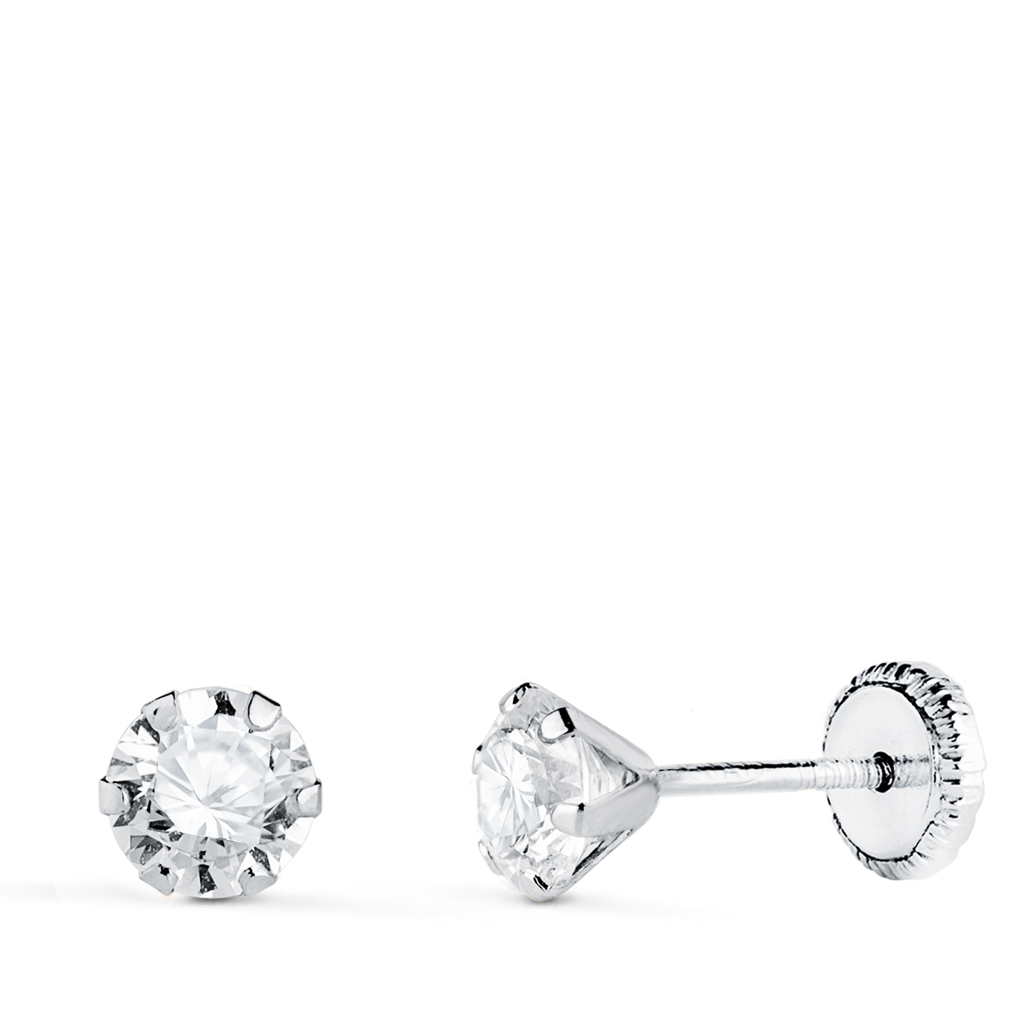 18K PENDIENTES ORO BLANCO 6 GARRAS CON CIRCONITA. ANCHO: 5 MM CIERRE TUERCA