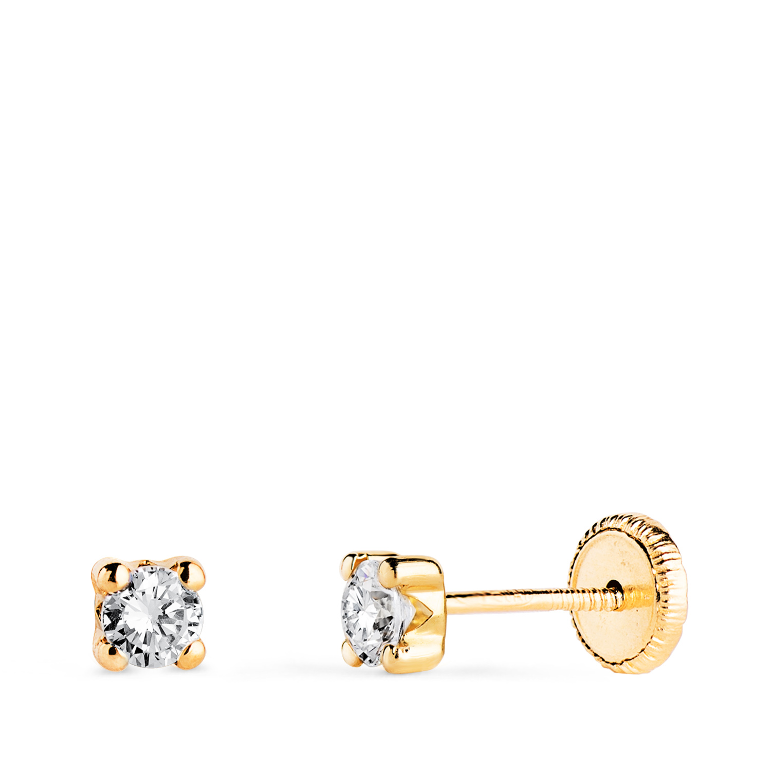 18K PENDIENTES ORO AMARILLO CIRCONITA 3MM CON 4 GARRAS. ANCHO: 3,5 MM. CIERRE TUERCA