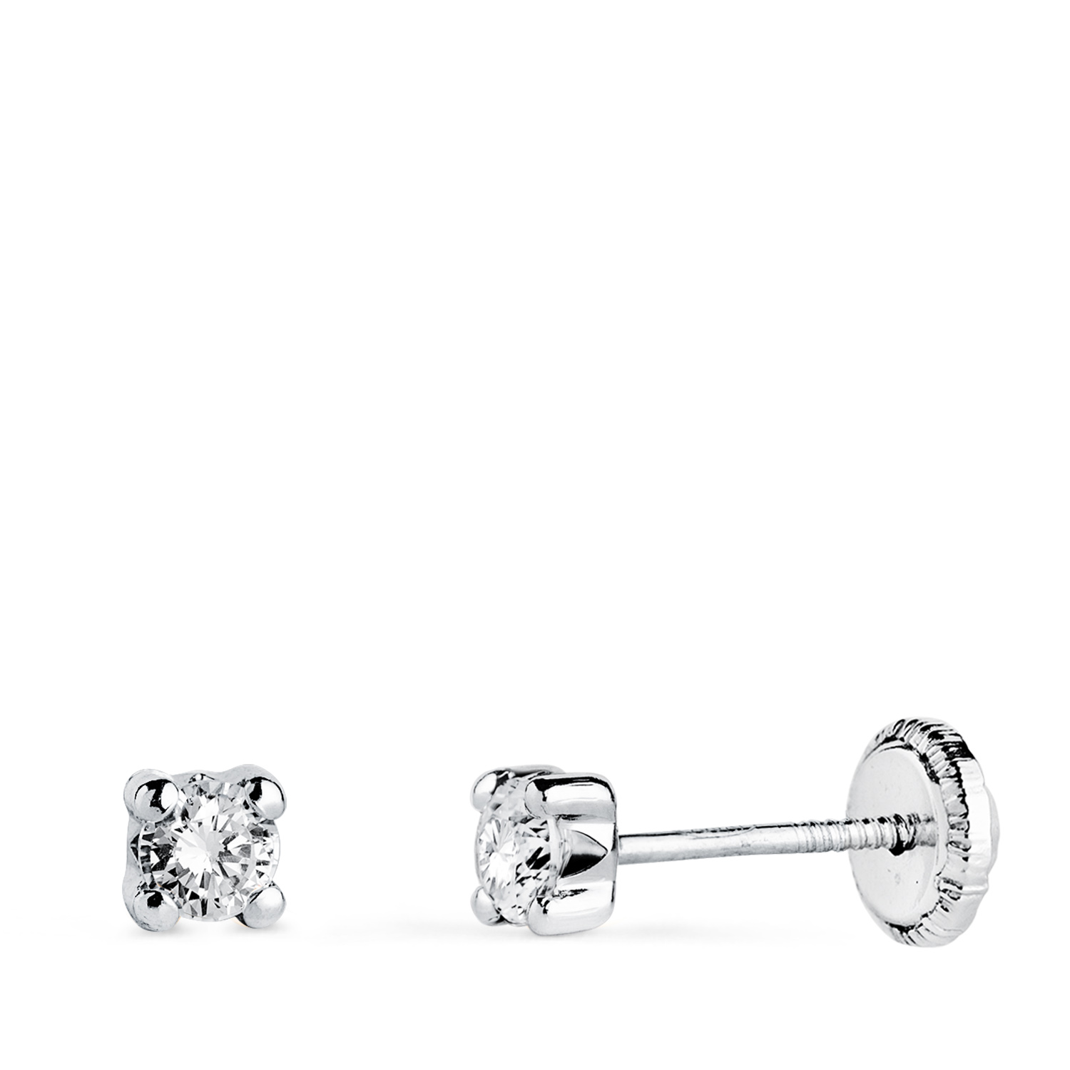 18K PENDIENTES ORO BLANCO CIRCONITA 3MM CON 4 GARRAS. ANCHO: 3,5 MM. CIERRE TUERCA