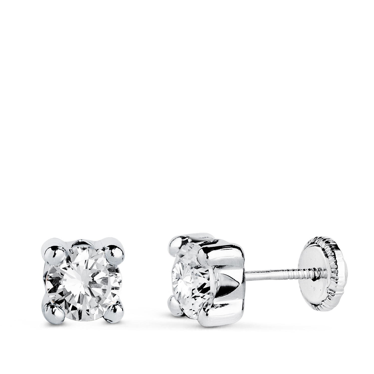 18K PENDIENTES ORO BLANCO CIRCONITA 5MM CON 4 GARRAS. ANCHO: 5,5 MM. CIERRE TUERCA