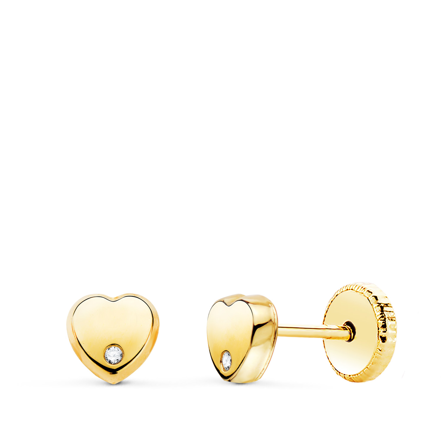 18K PENDIENTES ORO AMARILLO CORAZON CON CIRCONITA BRILLO 5X5 MM. CIERRE TUERCA
