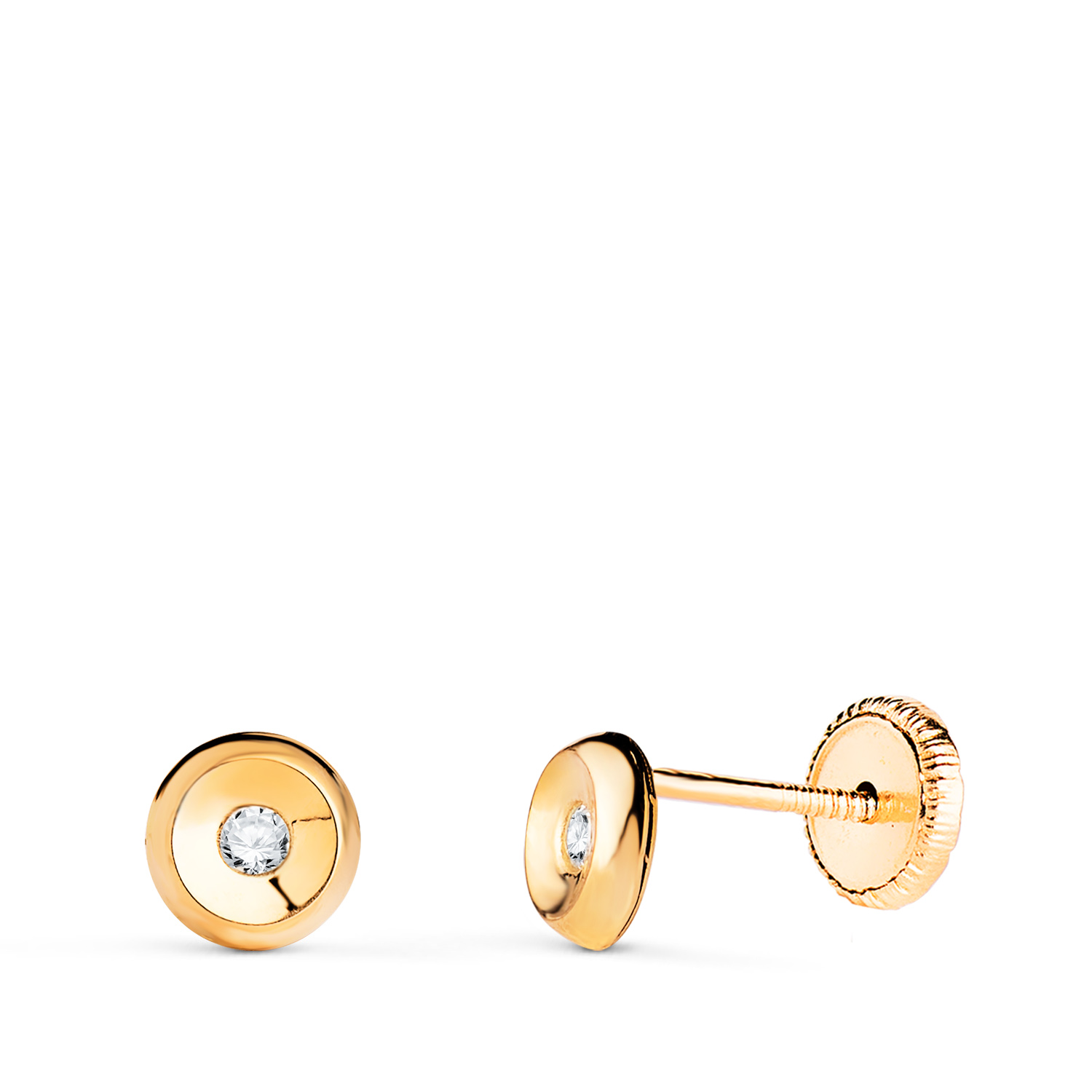 18K PENDIENTES ORO AMARILLO REDONDOS CON CIRCONITA. MEDIDA: 5 MM. CIERRE TUERCA