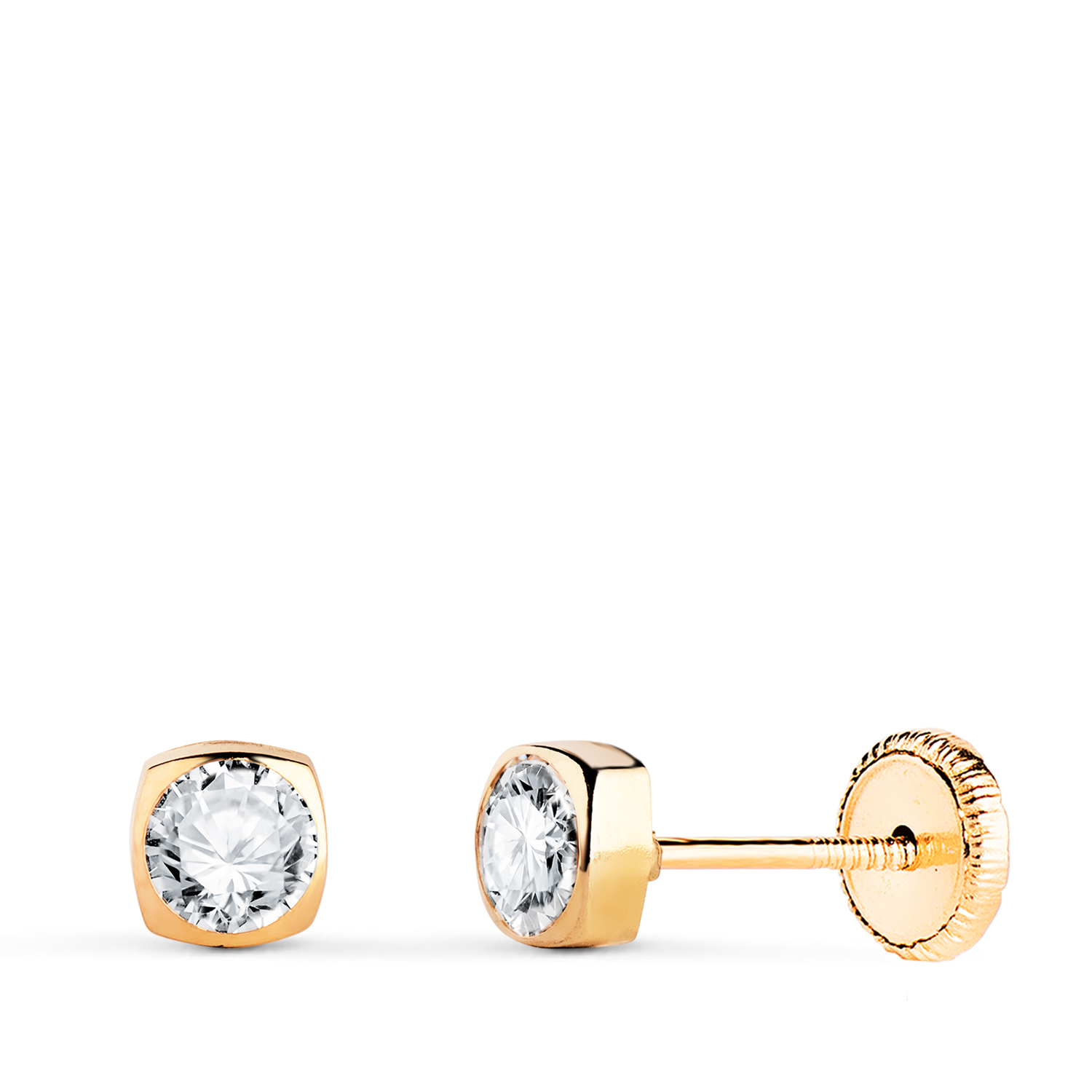 18K PENDIENTES ORO AMARILLO CUADRADOS CON CIRCONITA. MEDIDA: 4X4MM. CIERRE TUERCA