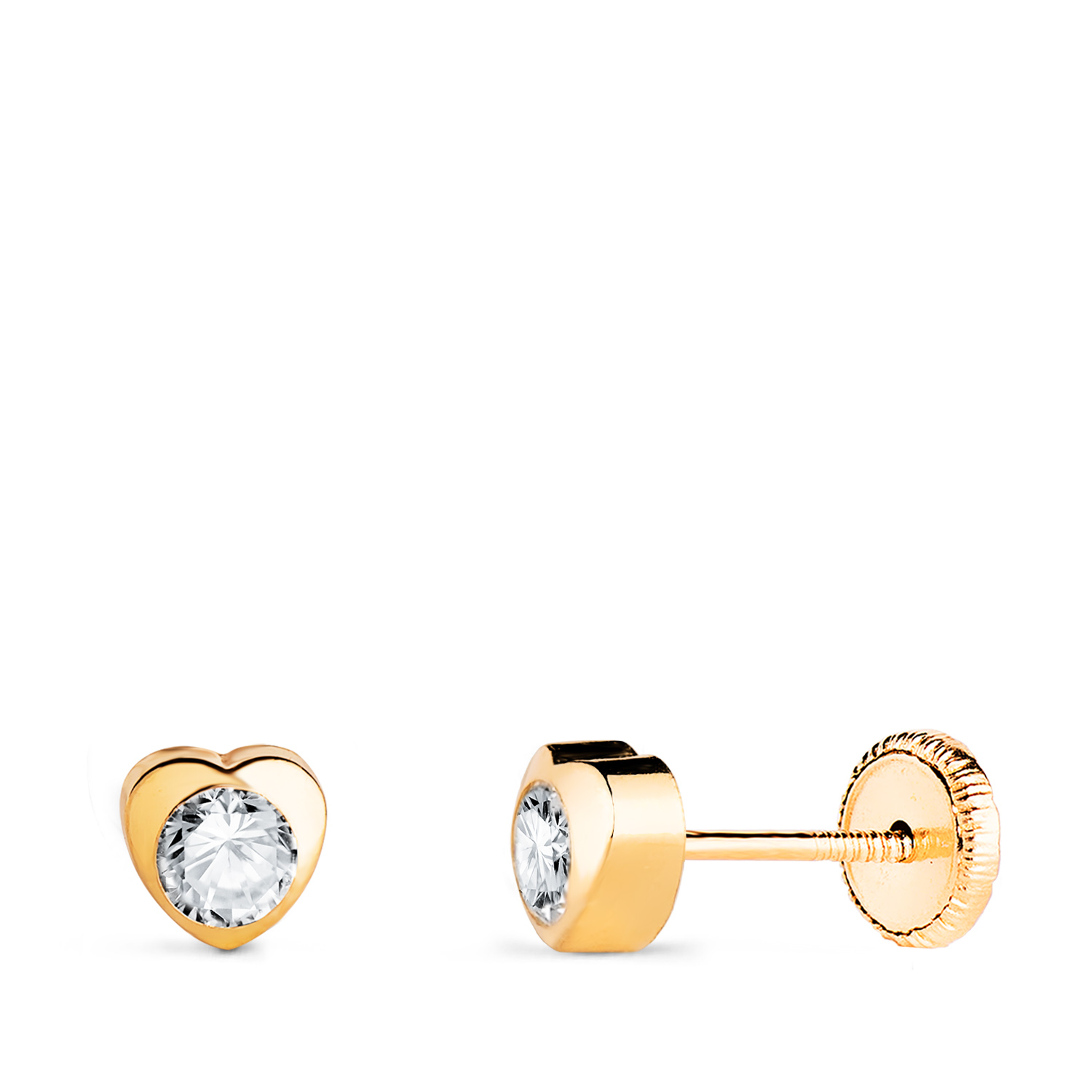 18K PENDIENTES ORO AMARILLO CORAZON CON CIRCONITA. MEDIDA: 5 X 5 MM CIERRE TUERCA