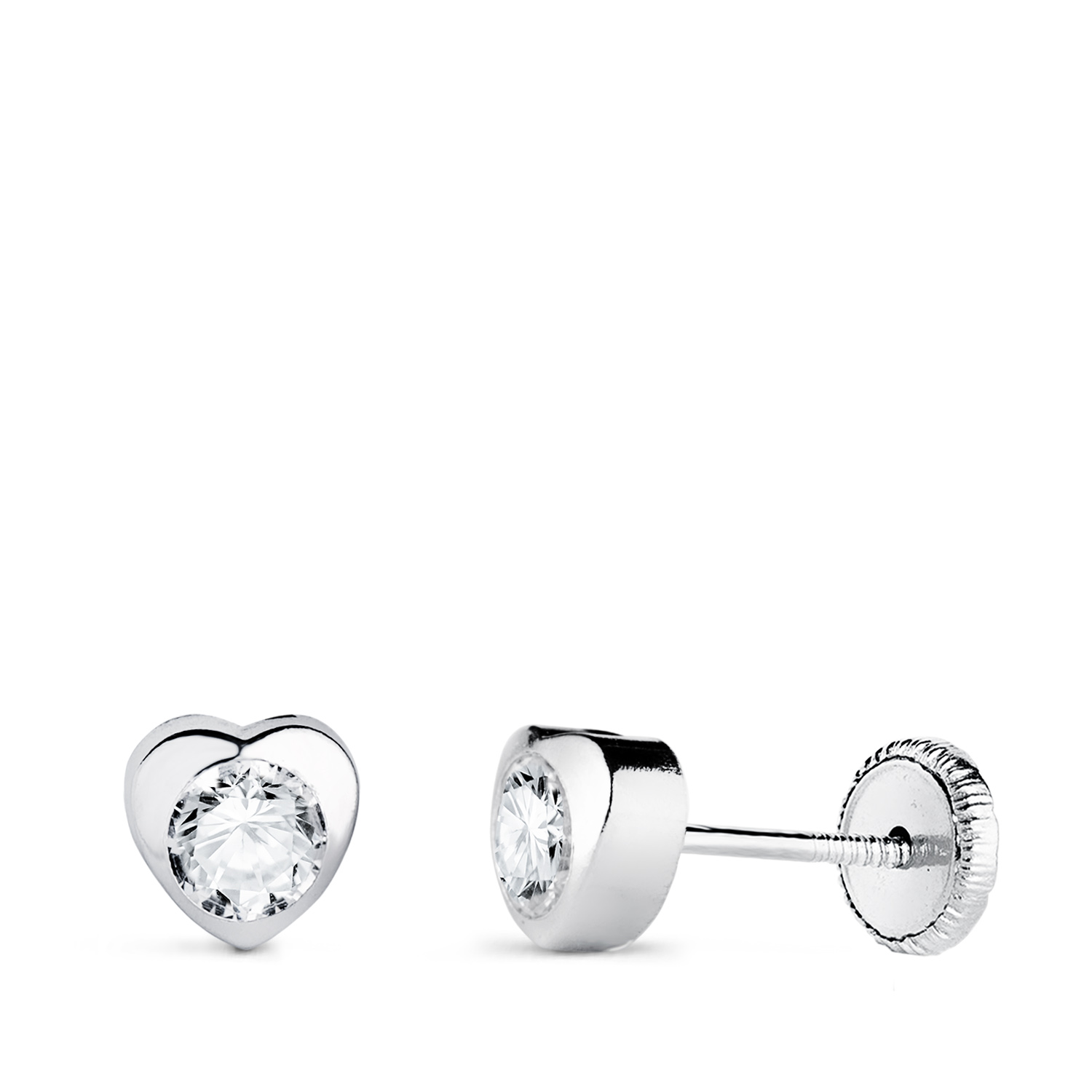18K PENDIENTES ORO BLANCO CORAZON CON CIRCONITA. MEDIDA: 5 X 5 MM CIERRE TUERCA