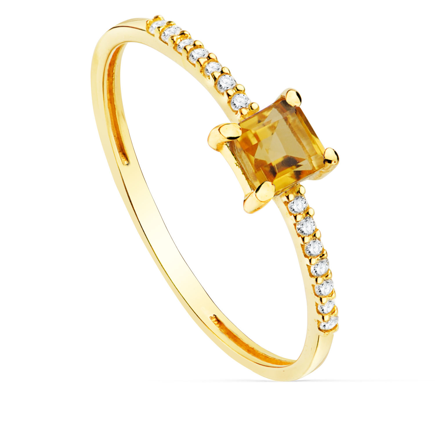 18K SORTIJA ORO AMARILLO 14 DIAMANTES 0,070QTS. G-VS2. CITRINO 4X4MM CUERPO 1 MM