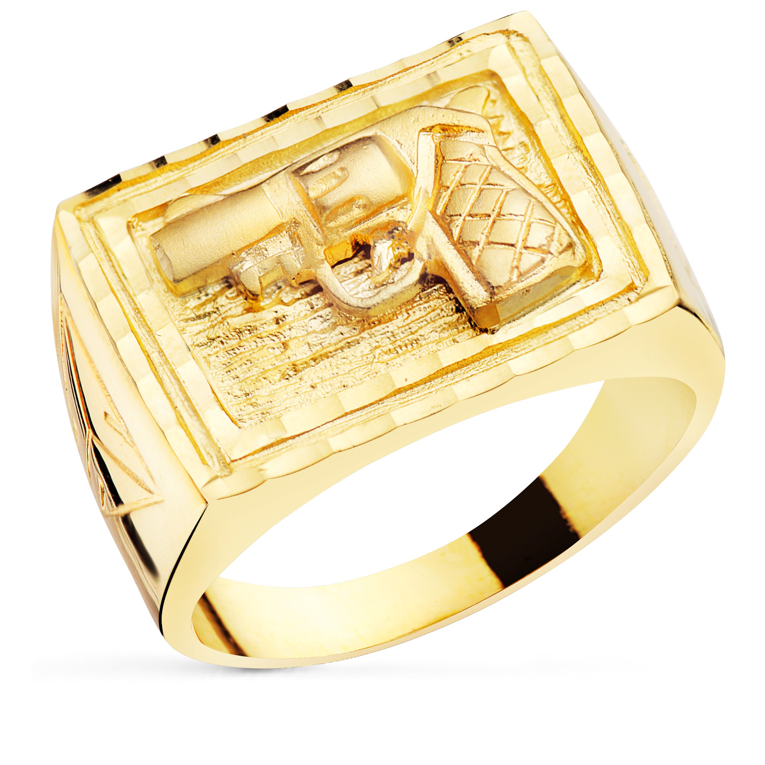18K SELLO ORO AMARILLO CABALLERO PISTOLA TALLADA RECTANGULAR 21X16 MM