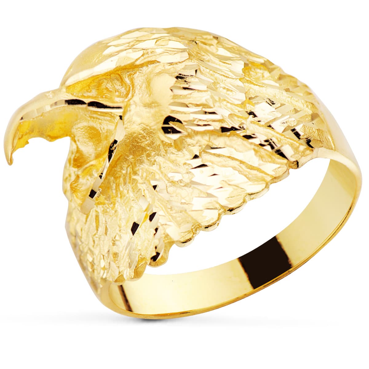 18K SELLO MACIZO ORO AMARILLO AGUILA CALVA AMERICANA TALLADA ANCHO 19 MM