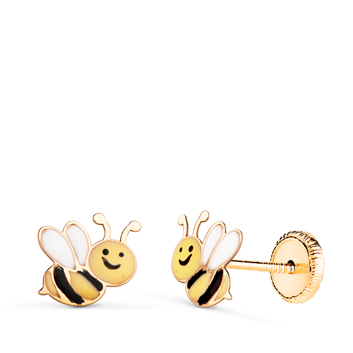18K PENDIENTES ORO AMARILLO ABEJAS ESMALTADAS. MEDIDA: 8 X 7,5 MM.CIERRE TUERCA