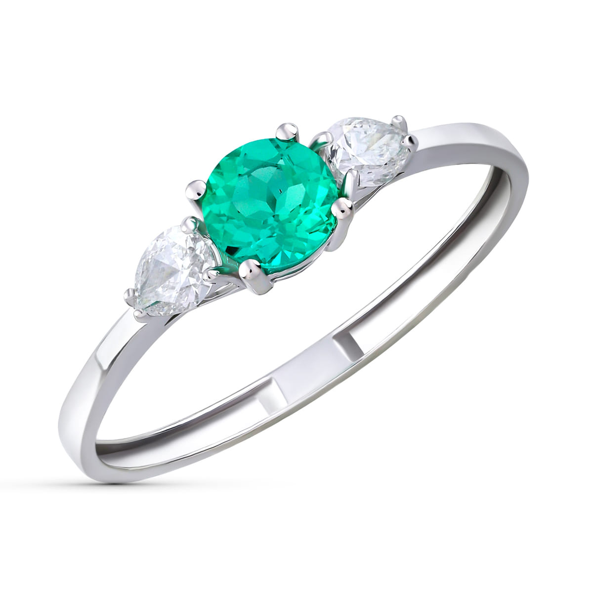 18K SORTIJA ORO BLANCO ESMERALDA RECRISTALIZADA 5 MM 0,48 QT Y DIAMANTES LABORATORIO TALLA PERA 0,29QT. VS2 - E