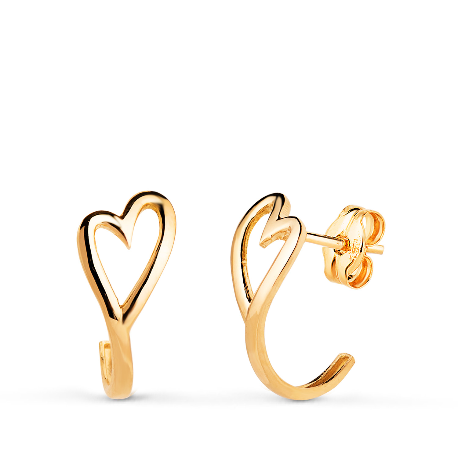 18K PENDIENTES ORO AMARILLO MEDIO ARO CORAZON CALADO EN BRILLO. MEDIDA: 13 X 6,5 MM. CIERRE PRESION