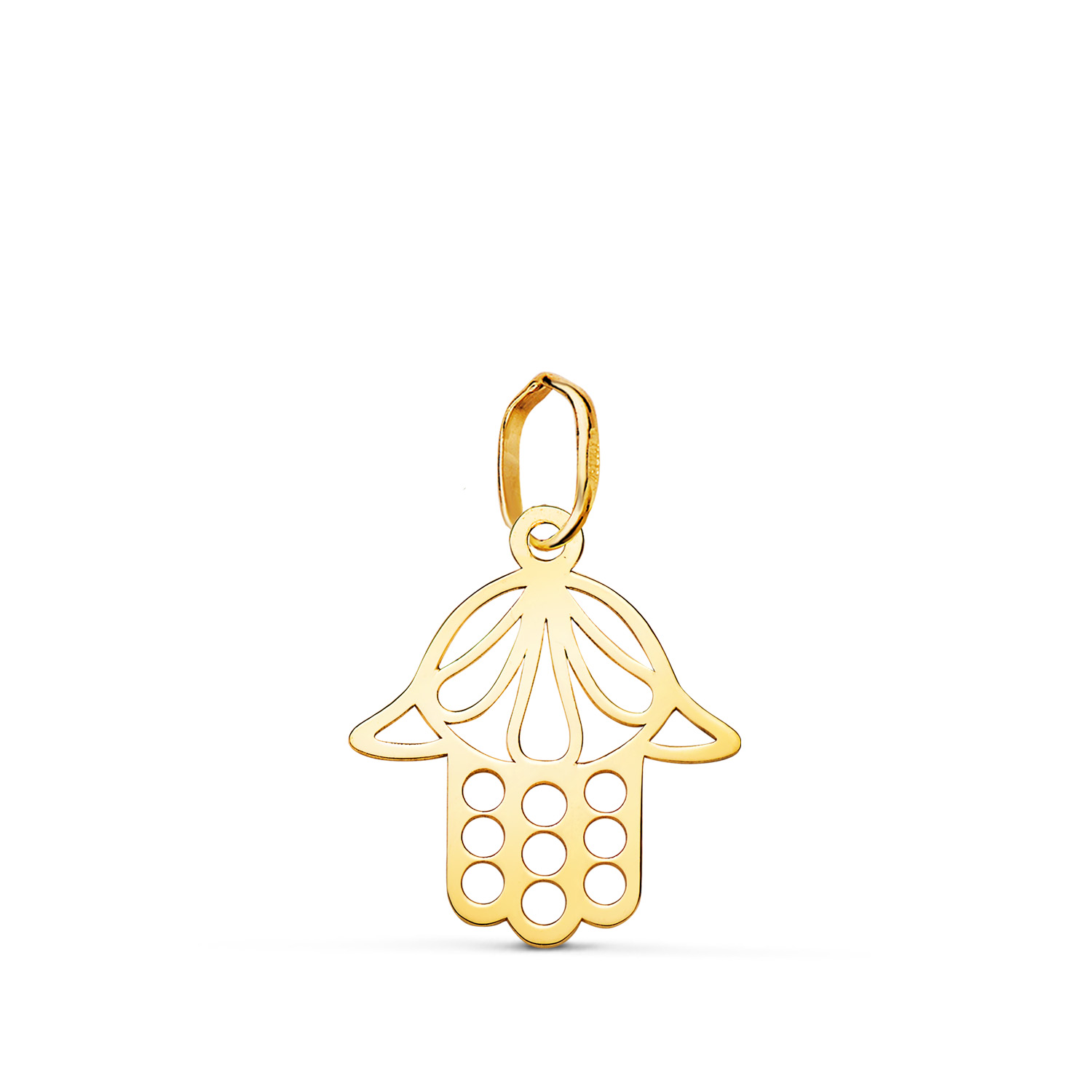 18K COLGANTE ORO AMARILLO MANO DE FATIMA CALADA EN BRILLO. MEDIDA: 16 X 14 MM
