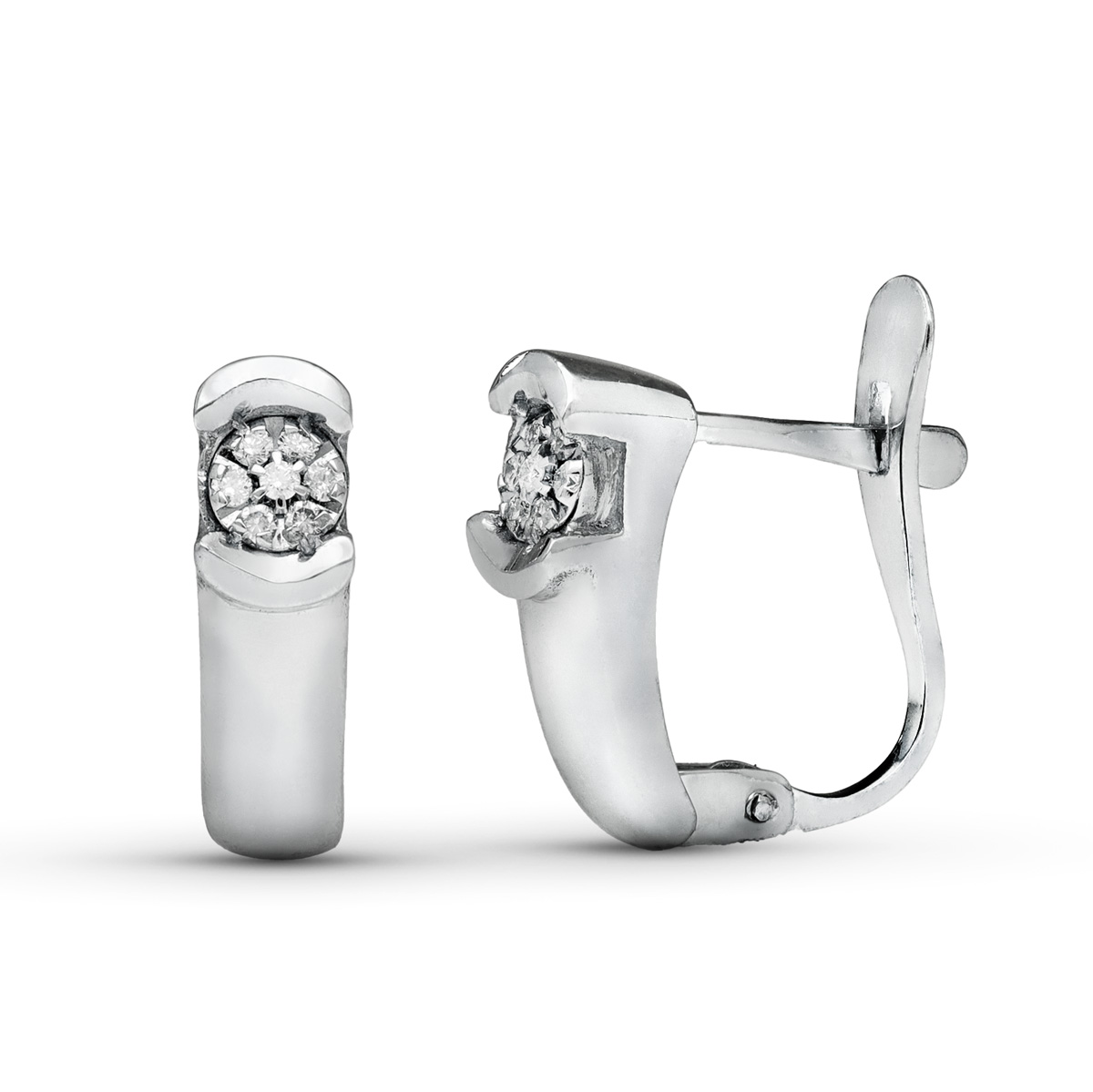 18K PENDIENTES BRILLANTES 0.100 QTES ORO BLANCO 14 X 4 MM CIERRE CATALAN