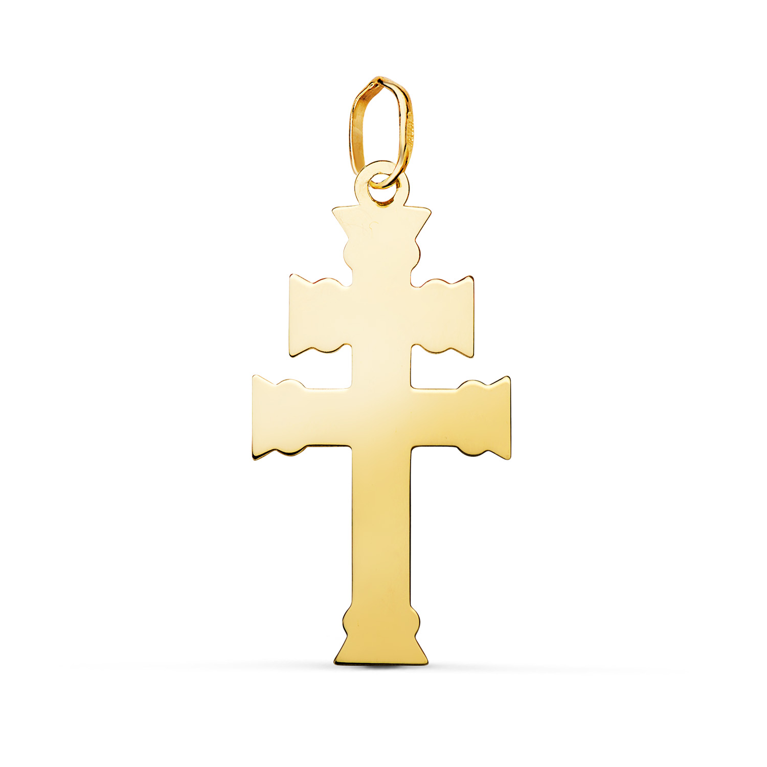 18K COLGANTE ORO AMARILLO CRUZ DE CARAVACA EN BRILLO. MEDIDA: 27 X 13,5 MM