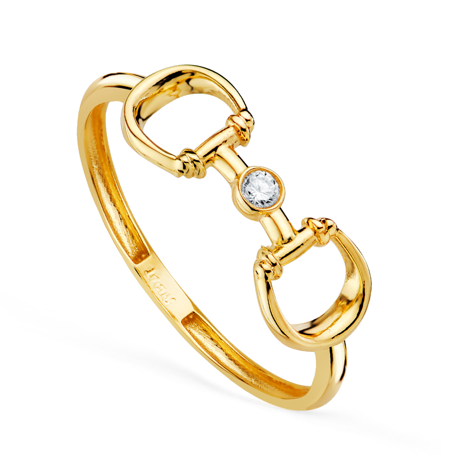 18K SORTIJA ORO AMARILLO DOS ESTRIBOS CON CIRCONITA EN BOCEL. ANCHO: 6 MM