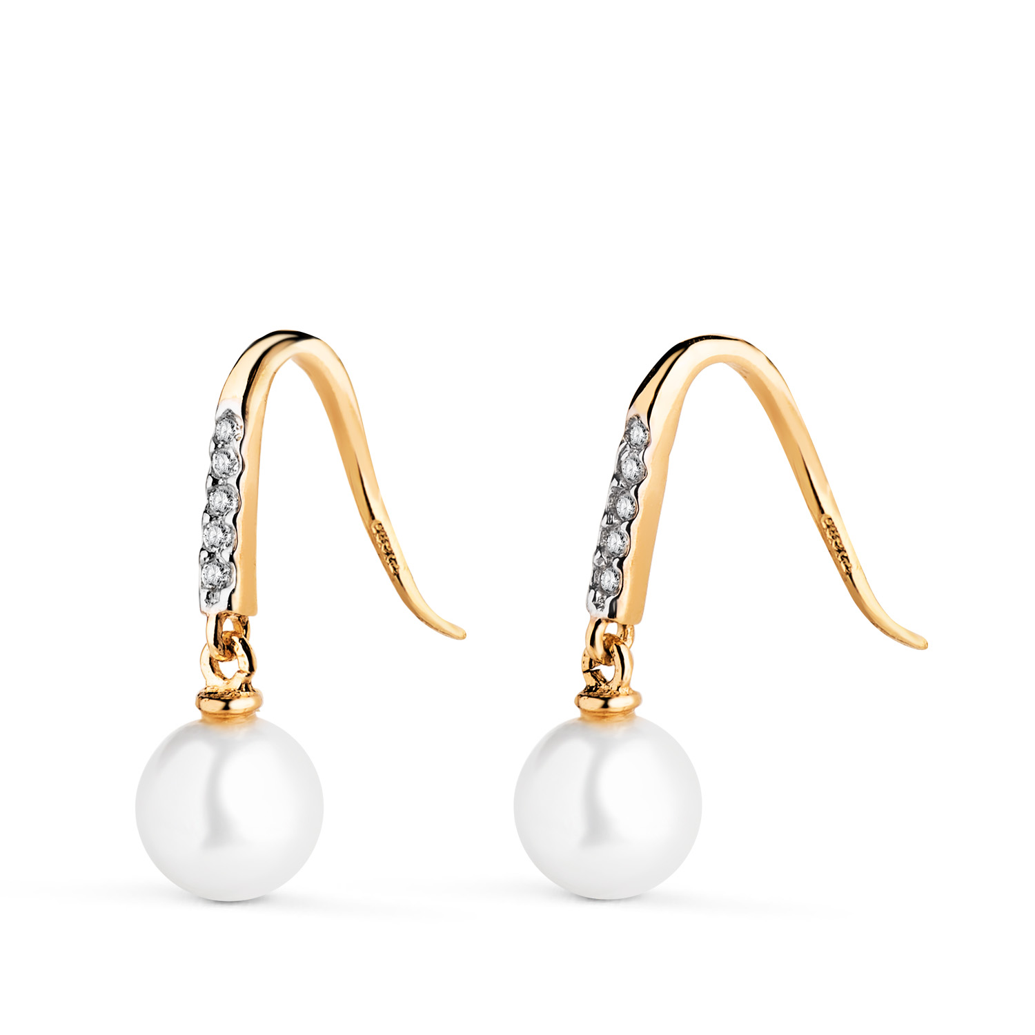 18K PENDIENTES ORO BICOLOR MEDIO ARO CON CIRCONITAS Y PERLA 6 MM. MEDIDA: 17 X 6 MM. CIERRE GANCHO