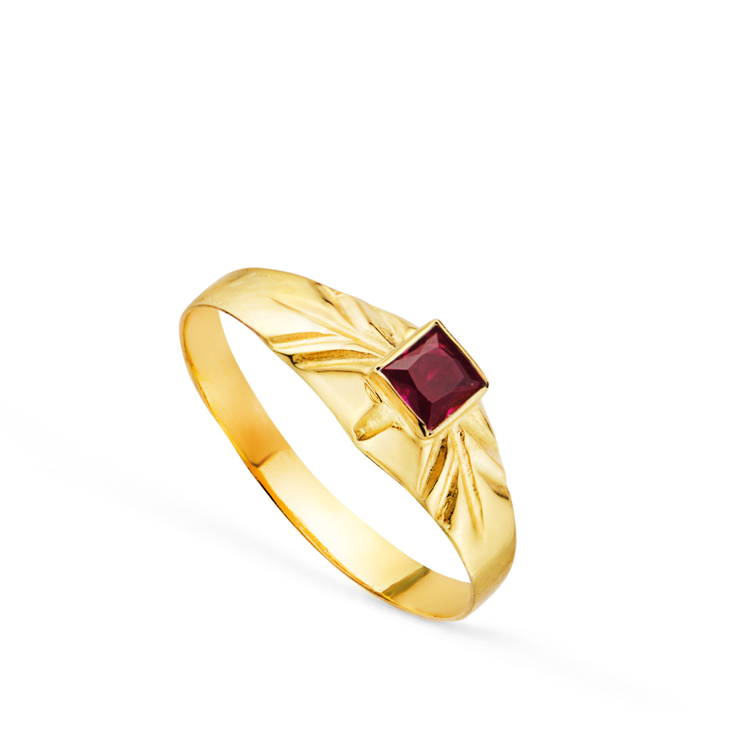 9K SOLITARIO ORO AMARILLO PEQUEÑO BEBE O MEÑIQUE CIRCONITA ROJA CUADRADA 3MM